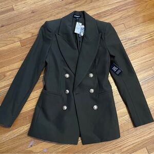 Express Dark Green Double-Breasted Blazer